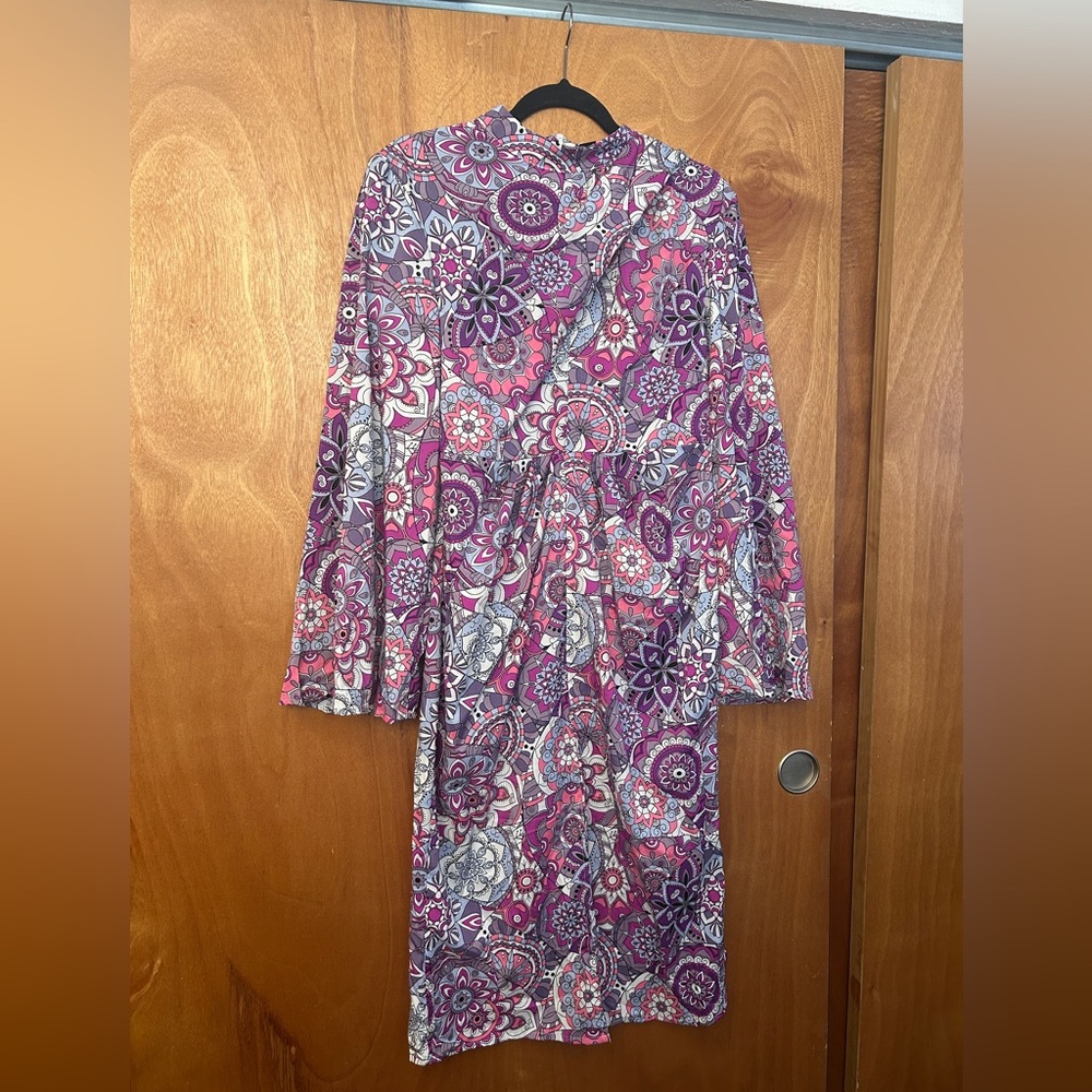 SHEIN Pink and Purple Long Sleeve Floral Sheath Dress with Front Slit  Sz XL